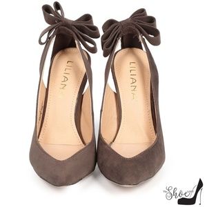 Liliana Shoes - Yvette Grey Bow Pointed Toe Slingback Heels Liliana Shoes - Yvette Grey Bow Pointed Toe Slingback Heels